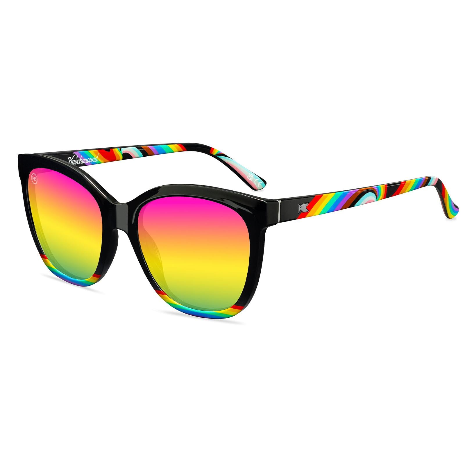 Oversized Black Rainbow Pride Polarized Sunglasses with Black Lenses