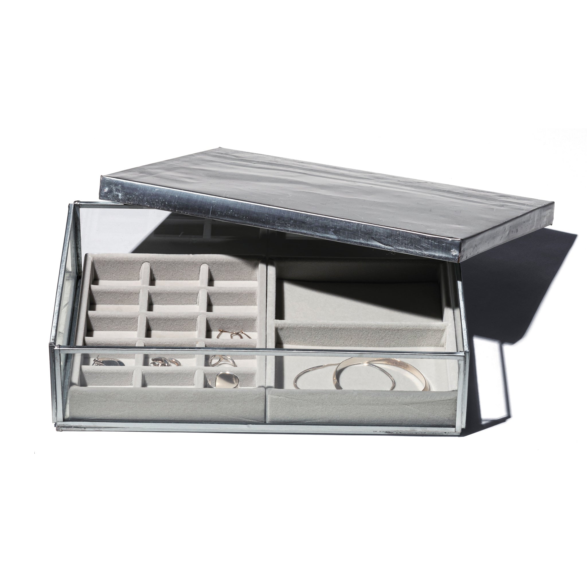 GLASS BOX WITH RECYCLE STEEL LID / Jewelry Double – PUEBCO ONLINE