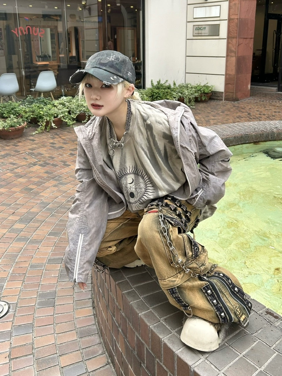 受注制【Never mind the XU】garment washing print long sleeve tee