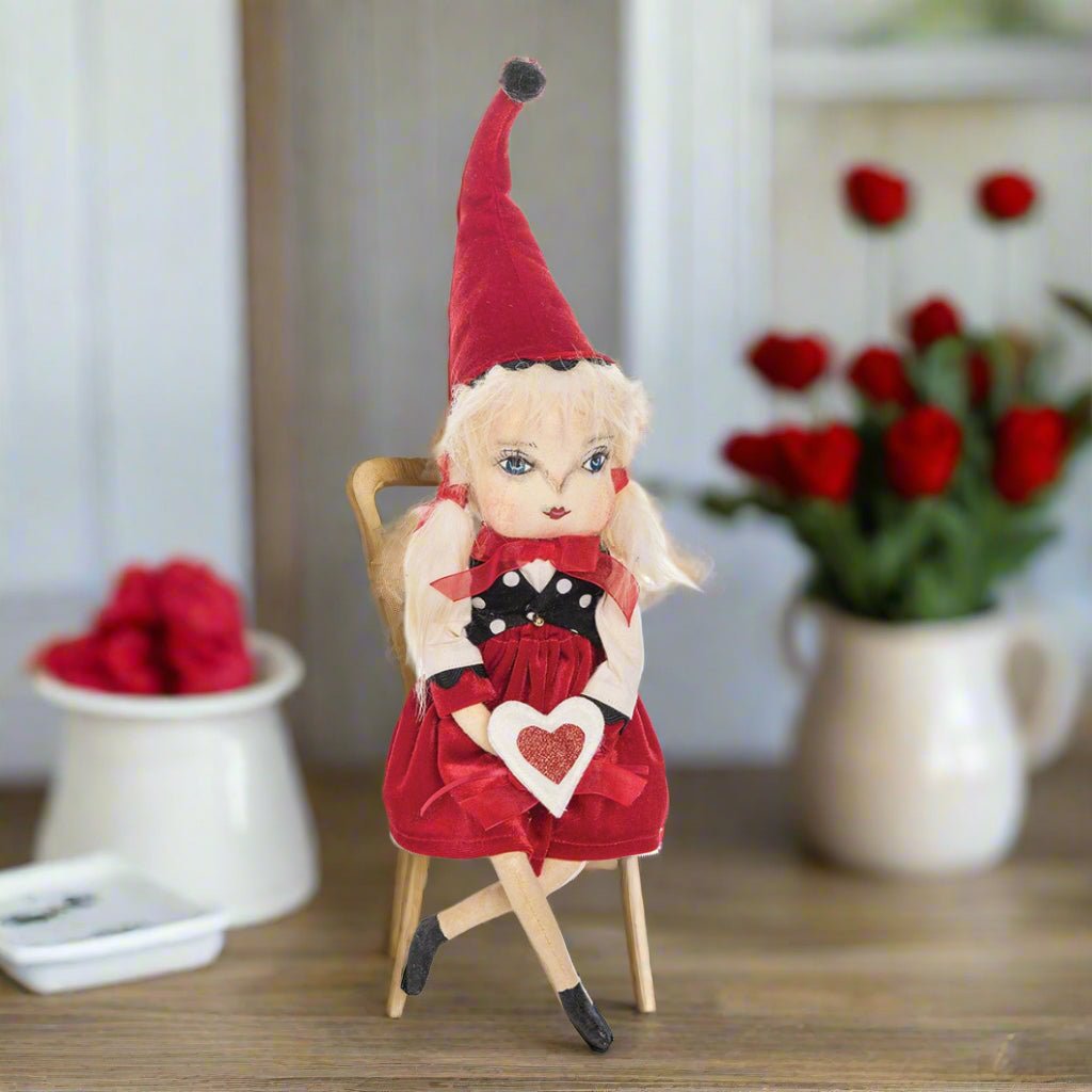 Primitive Folk Art Valerie Valentine Girl Doll w/ Heart 17