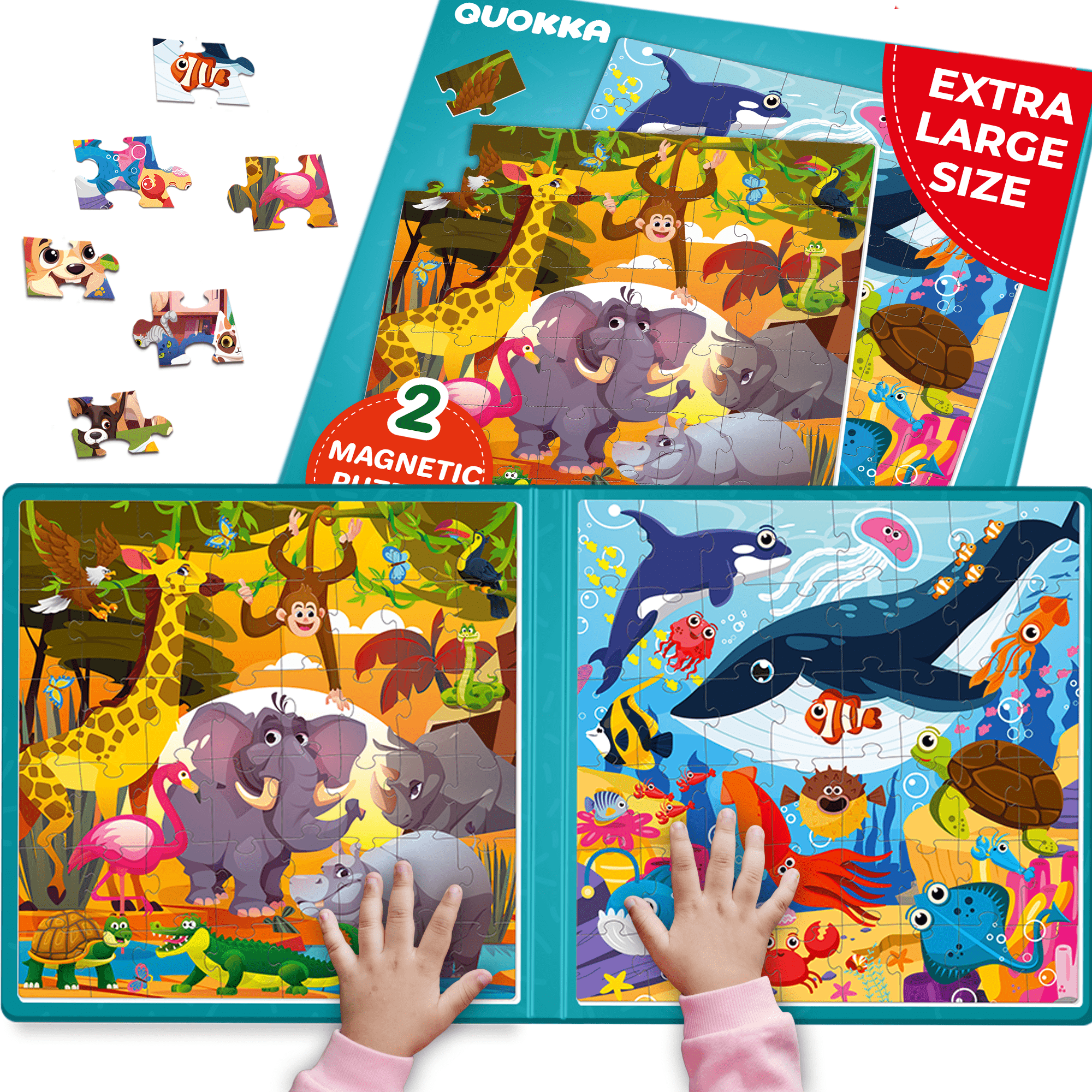 QUOKKA Magnetic Book 2x48 Piece Puzzles for Kids | Africa & Ocean