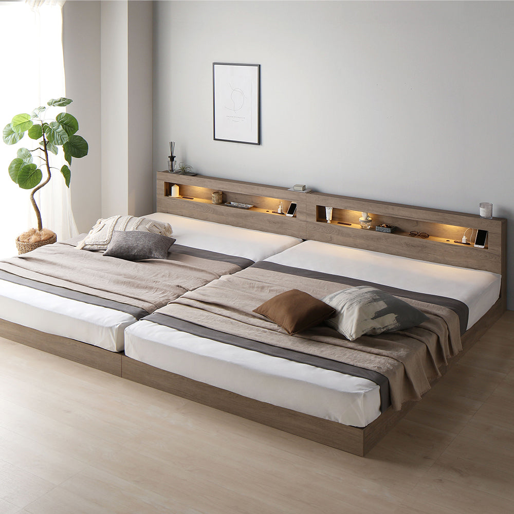 ホテルスタイル 連結ローベッド LED照明＆棚付き『CONCASA コンカーサ
