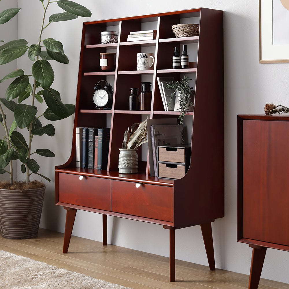 北欧ヴィンテージ調デザイン 天然木 リビングシェルフ 幅85cm/独特な