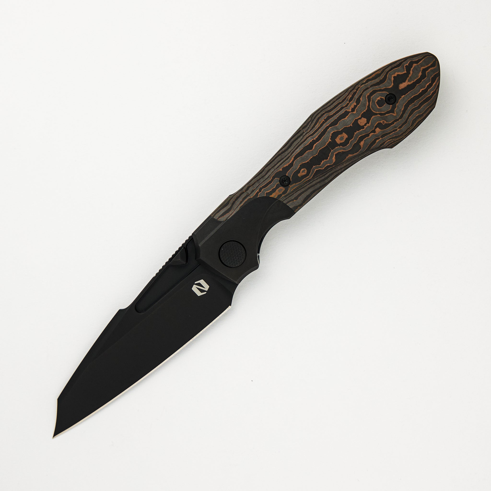 Voodoo - Black PVD/Light Stonewash Ti/Copper Camo Carbon FIber Handle