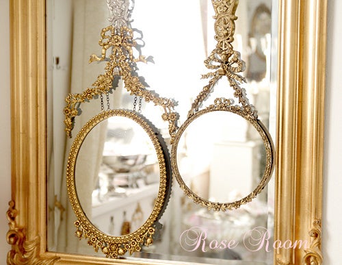 フランスアンティーク リボン&ローズガーランドの壁掛けミラー 【公式