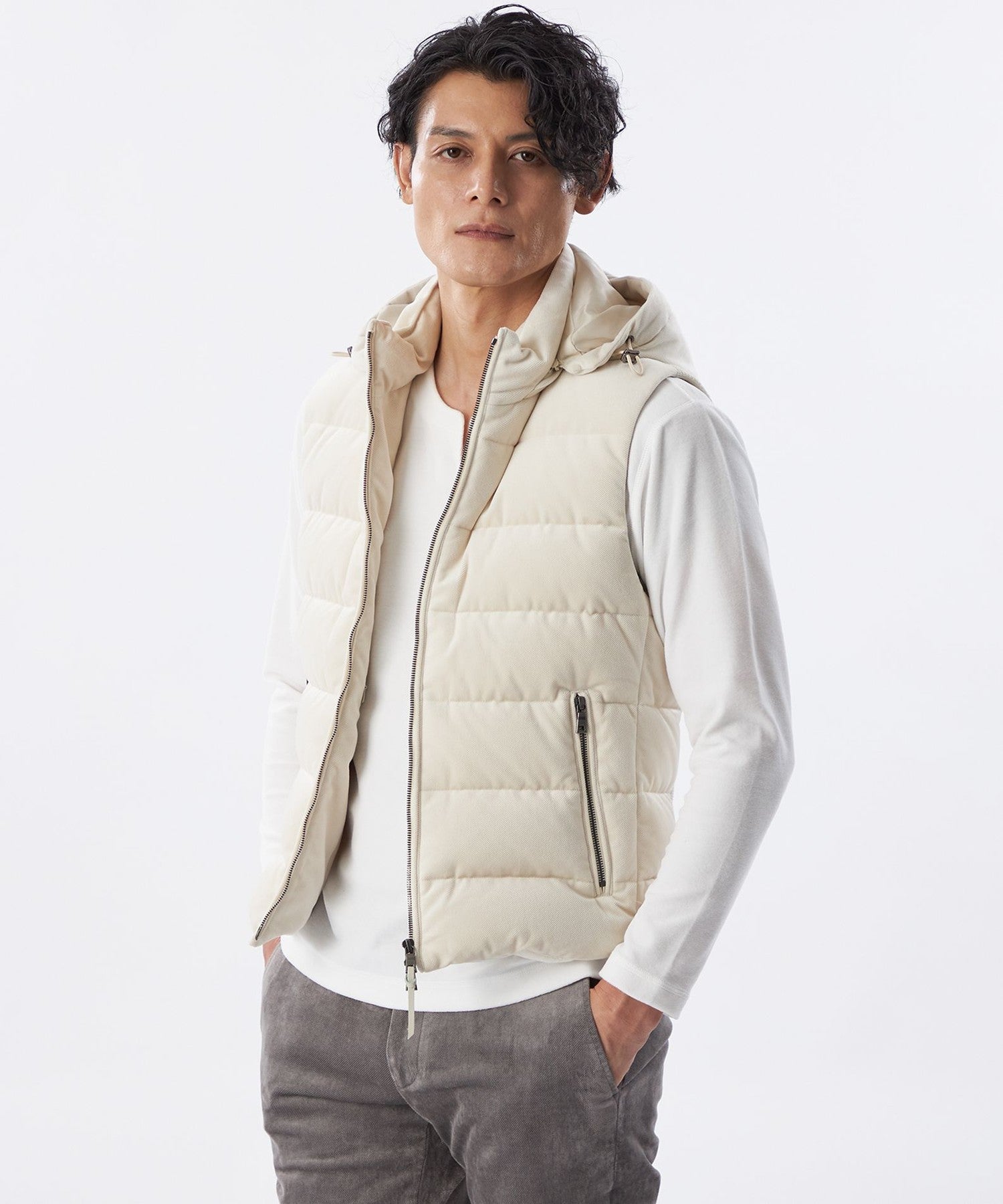 Safari11月号掲載＊ベロアツイルジャージーダウンベスト(ブルゾン