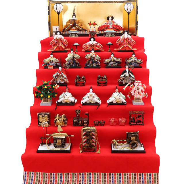 東宮雛 十五人揃七段 緋毛氈飾り – スガ人形店