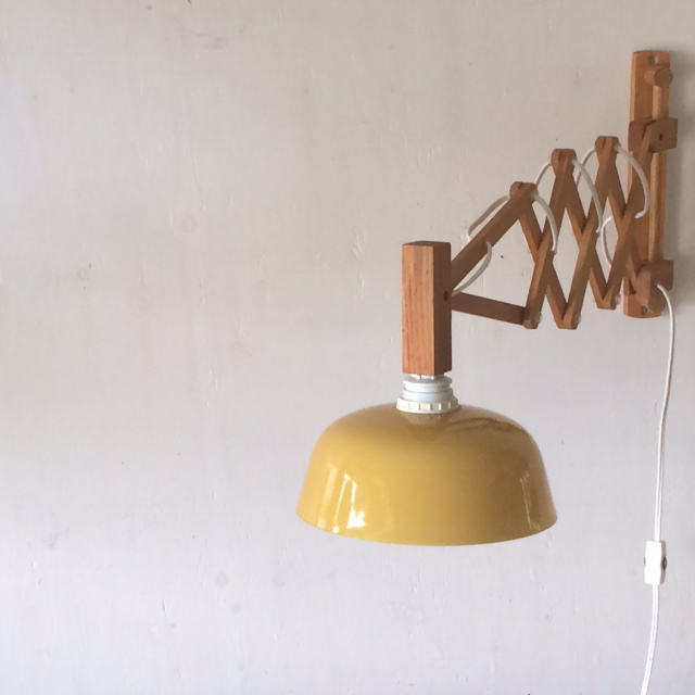 60's ヴィンテージ・木製シザーランプ ガラスシェード 北欧インテリア