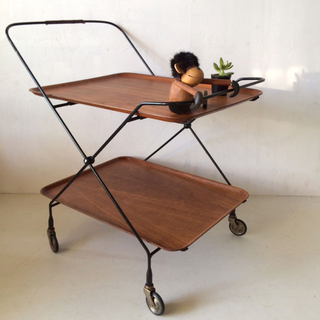 北欧 60's ヴィンテージ トロリー キャスターワゴン チーク＆アイアン