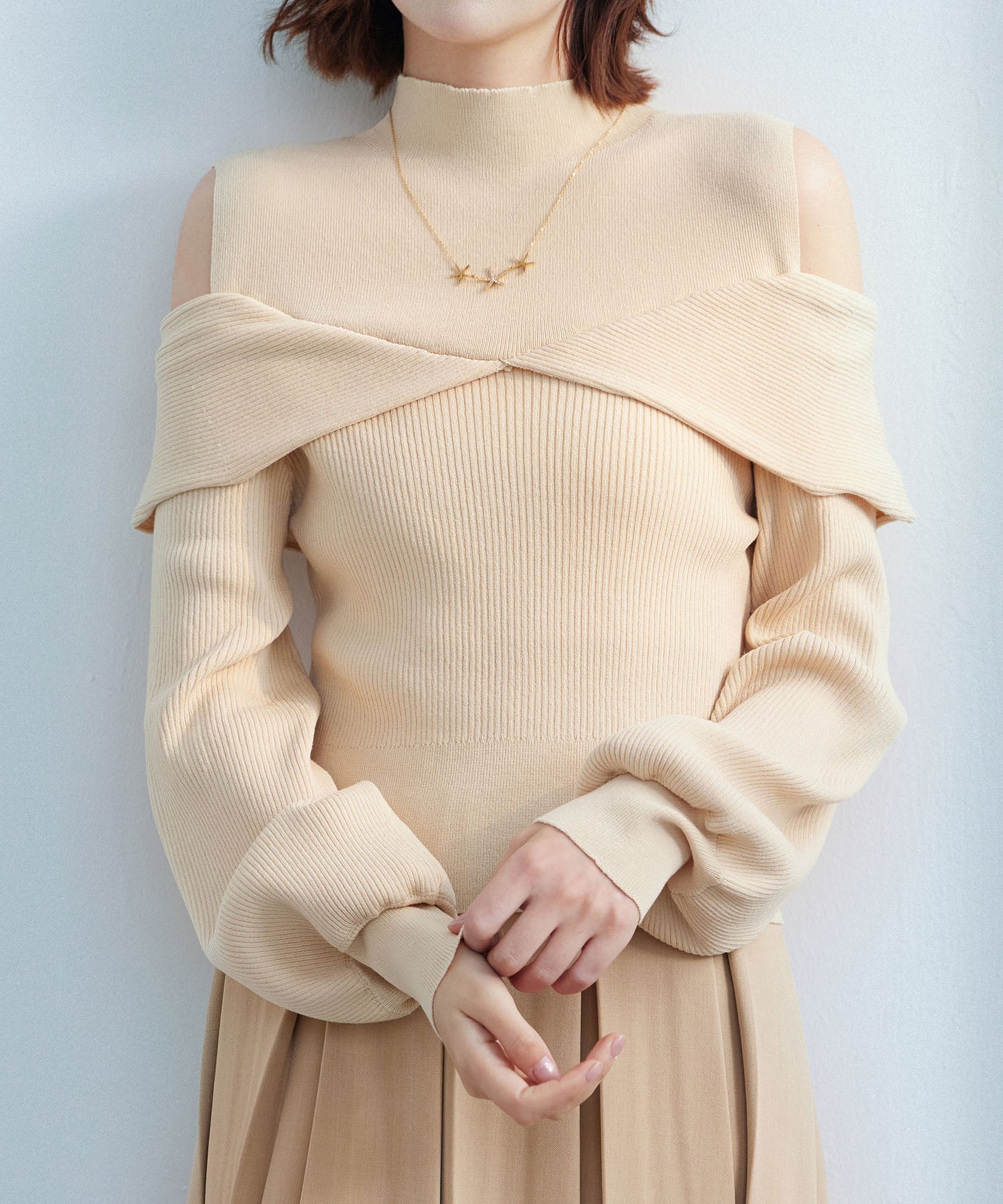 オープンショルダープチハイネックニットプルオーバーsdpxyf6582