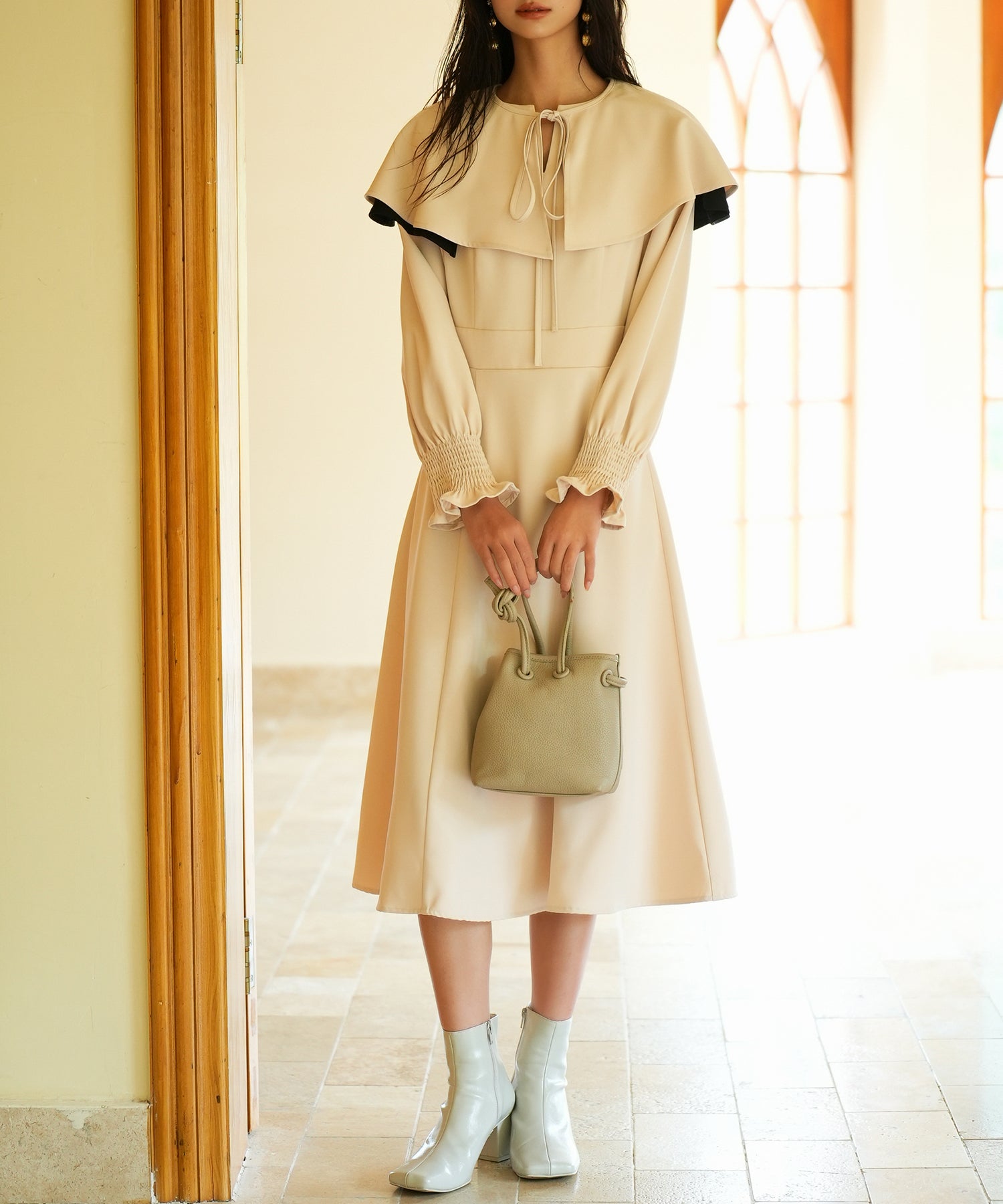 2way配色ケープカラーミモレワンピースsdp0125 ベージュ – [公式