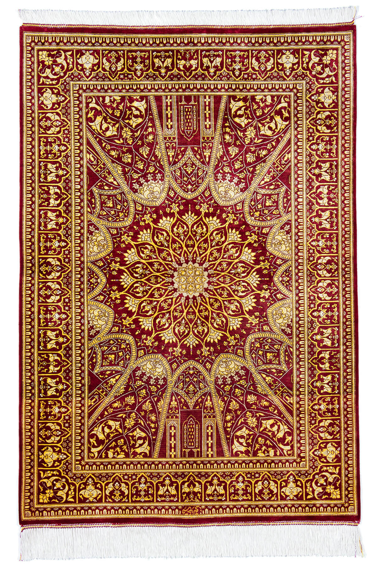 ペルシャ絨毯 クム産 カレキ工房 シルク 約80cm x 117cm｜SATHI RUGS