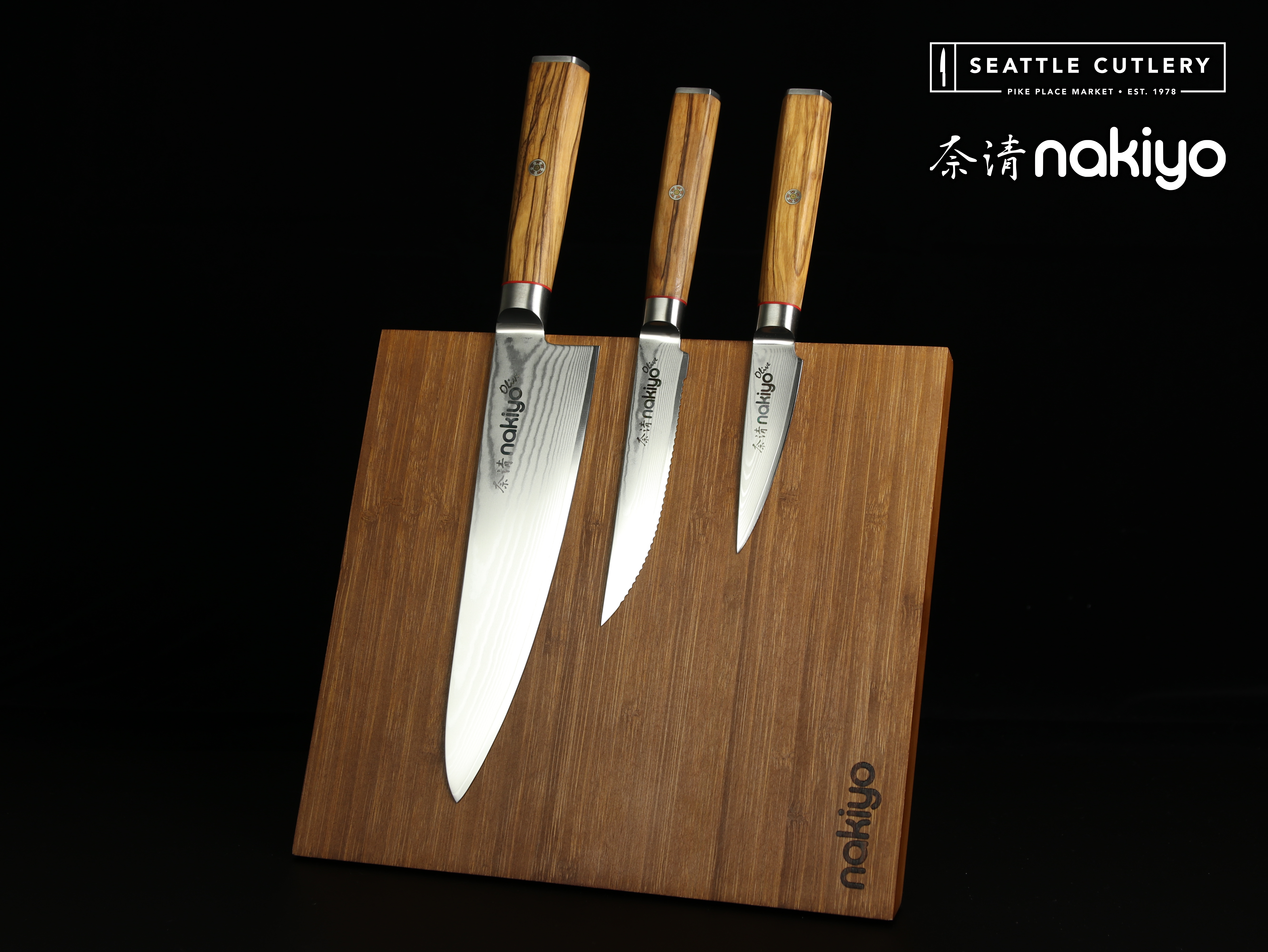 Nakiyo Olive 3-Piece Utility Set with Magnetic Stand – Seattle Cutlery