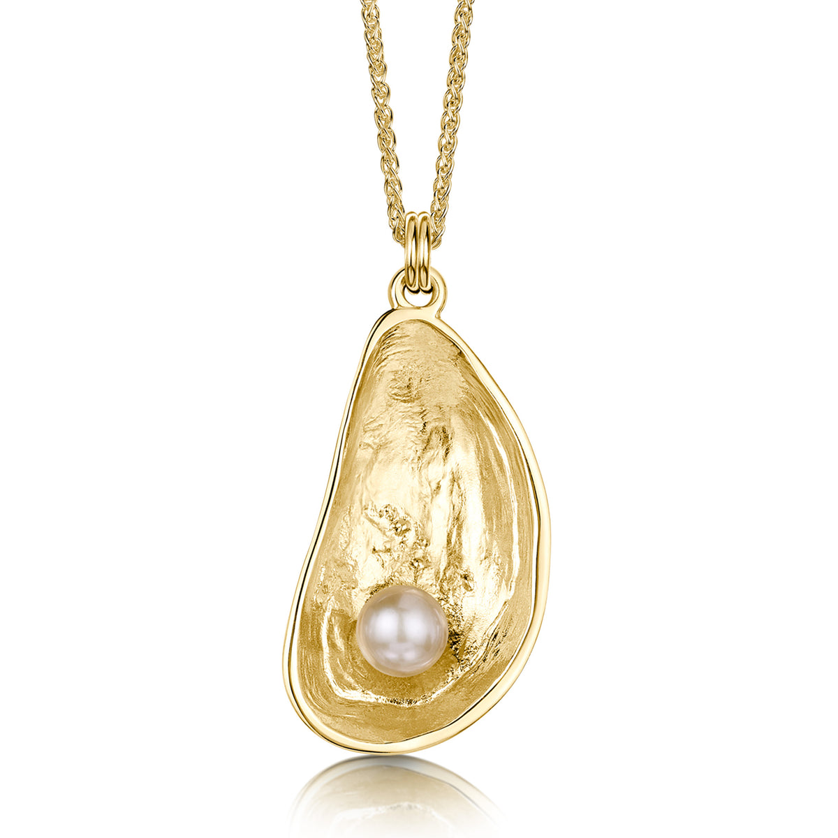 Mussel Large Pendant with Peach Pearl in 9ct Yellow Gold – Sheila