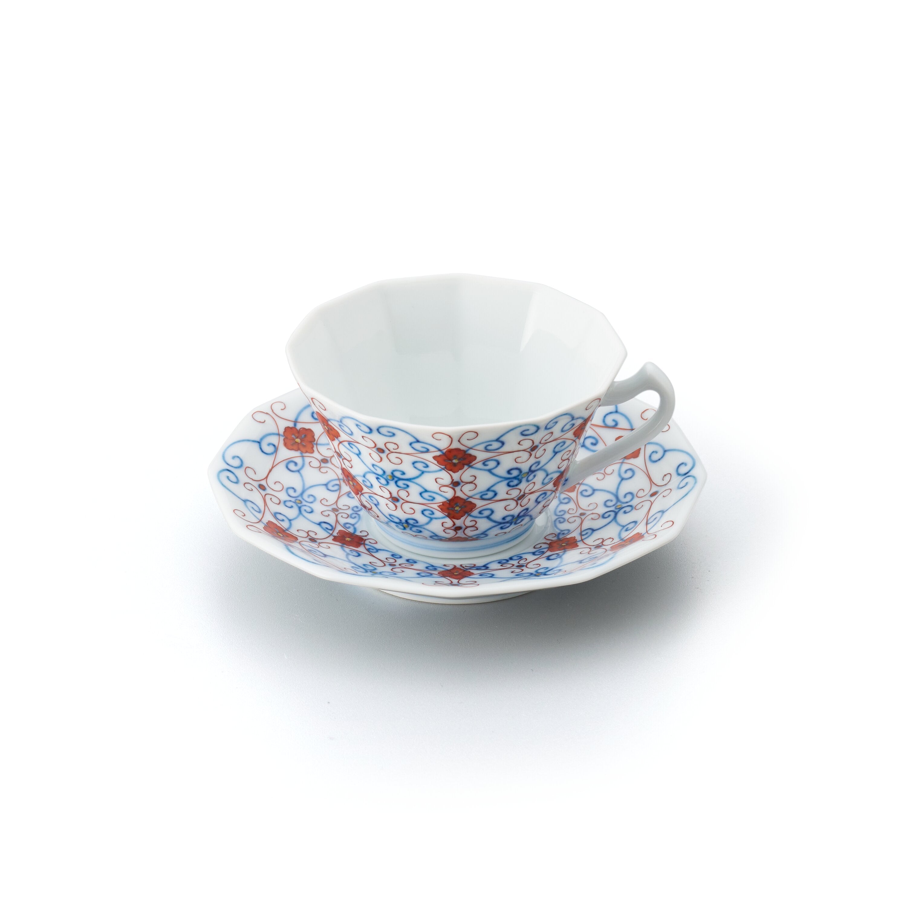 更紗文 十二角珈琲碗皿（赤） | 畑萬陶苑 ONLINE SHOP