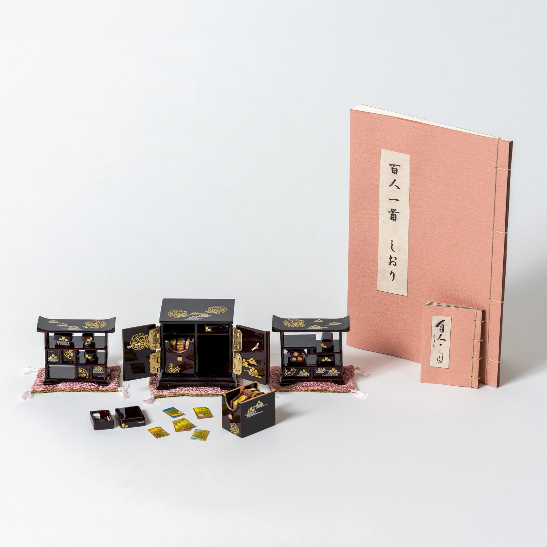 高級溜塗 雪牡丹桜3点セット 百人一首かるた 10号 雛人形 お雛様