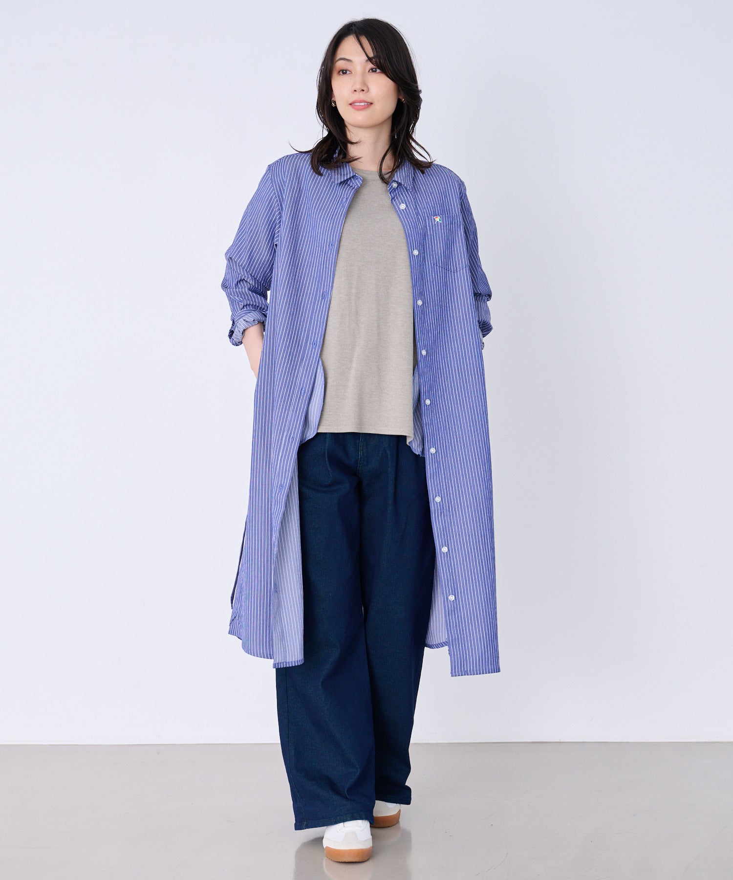 イージーケア ストライプ シャツワンピース（シャツワンピース