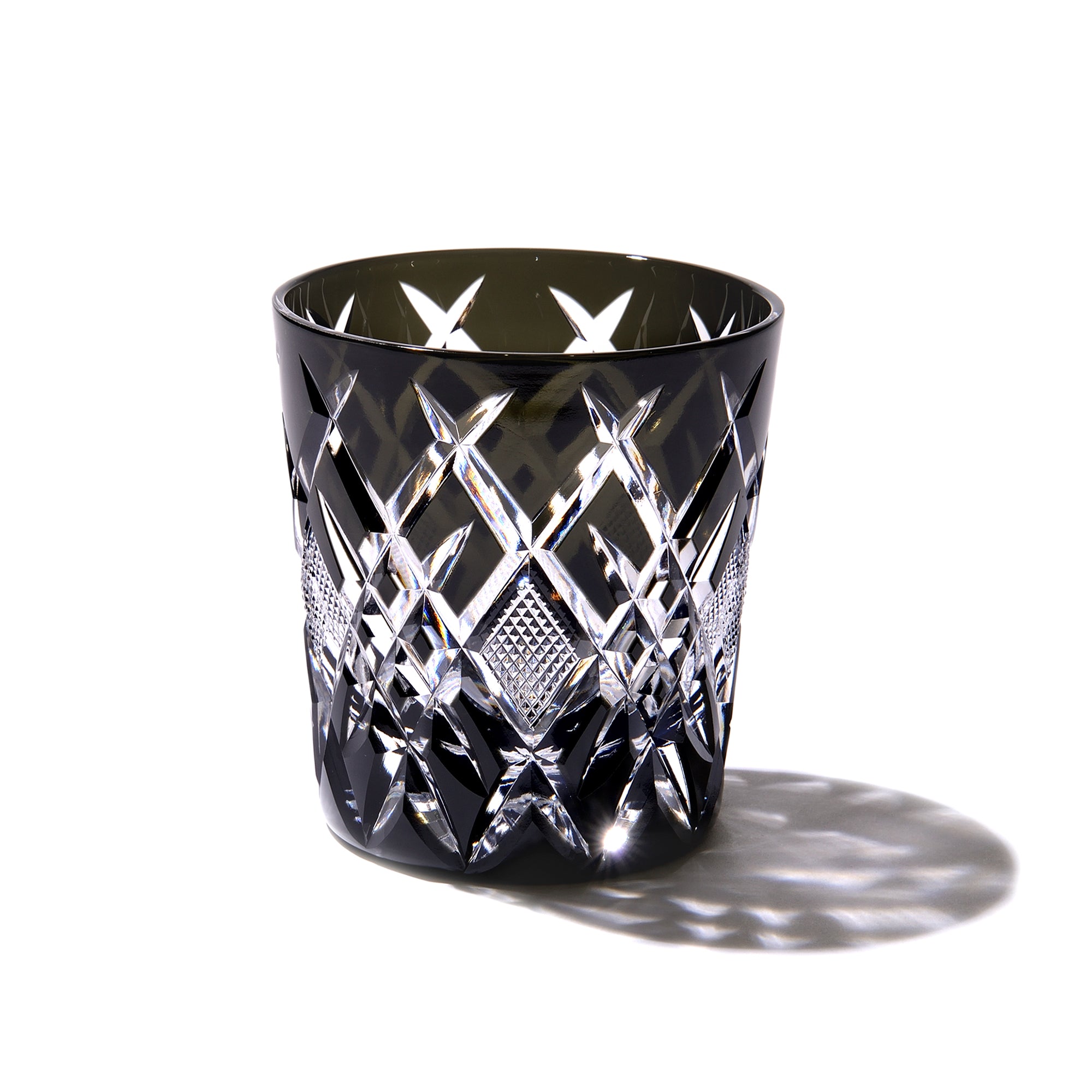 江戸切子 伝統工芸士 木村泰典 作 矢来魚子紋 オールドグラス 黒