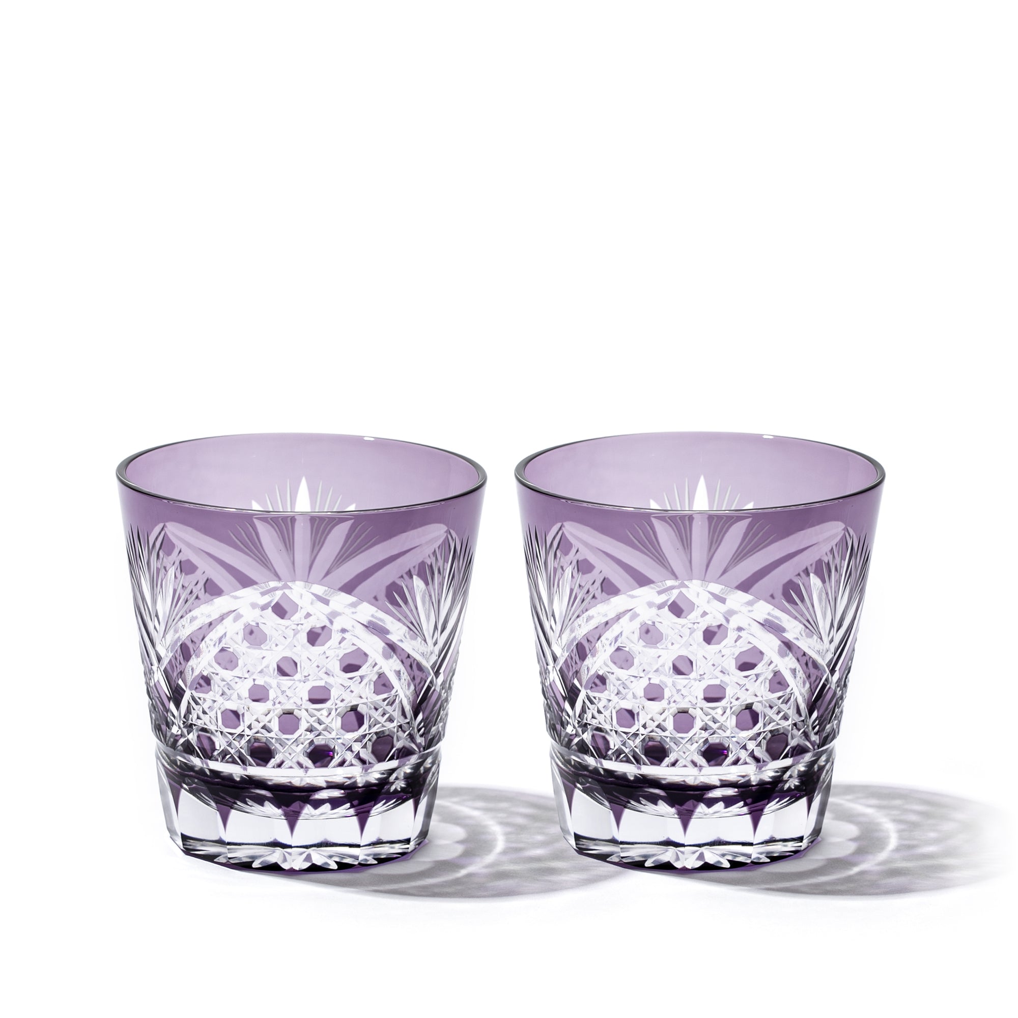江戸切子 籠目紋 天開オールドグラスペア 江戸紫 ｜江戸切子グラスなら