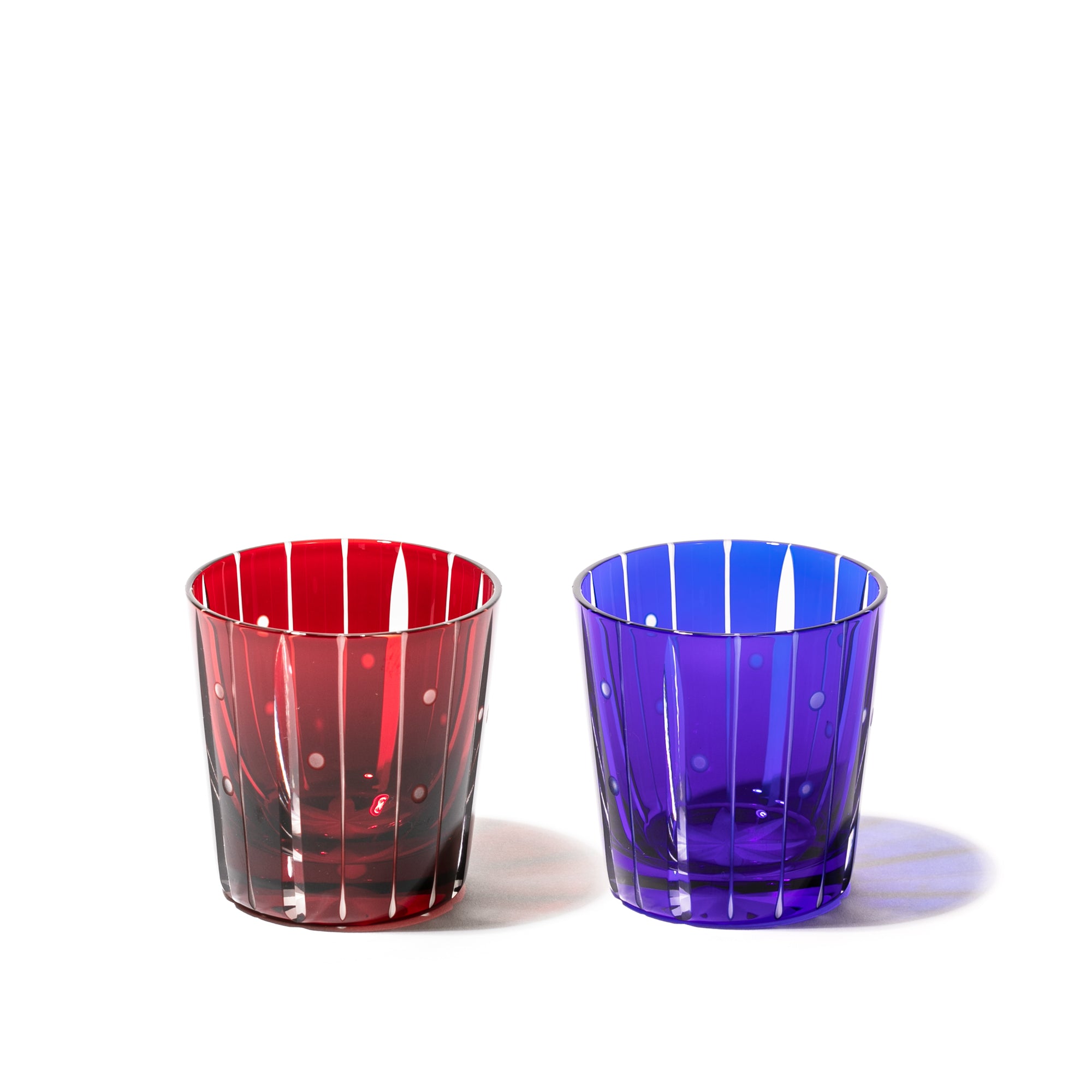 江戸切子 立菱縞紋 冷酒杯ペア 赤・ルリ ｜江戸切子グラスならTABLEAU