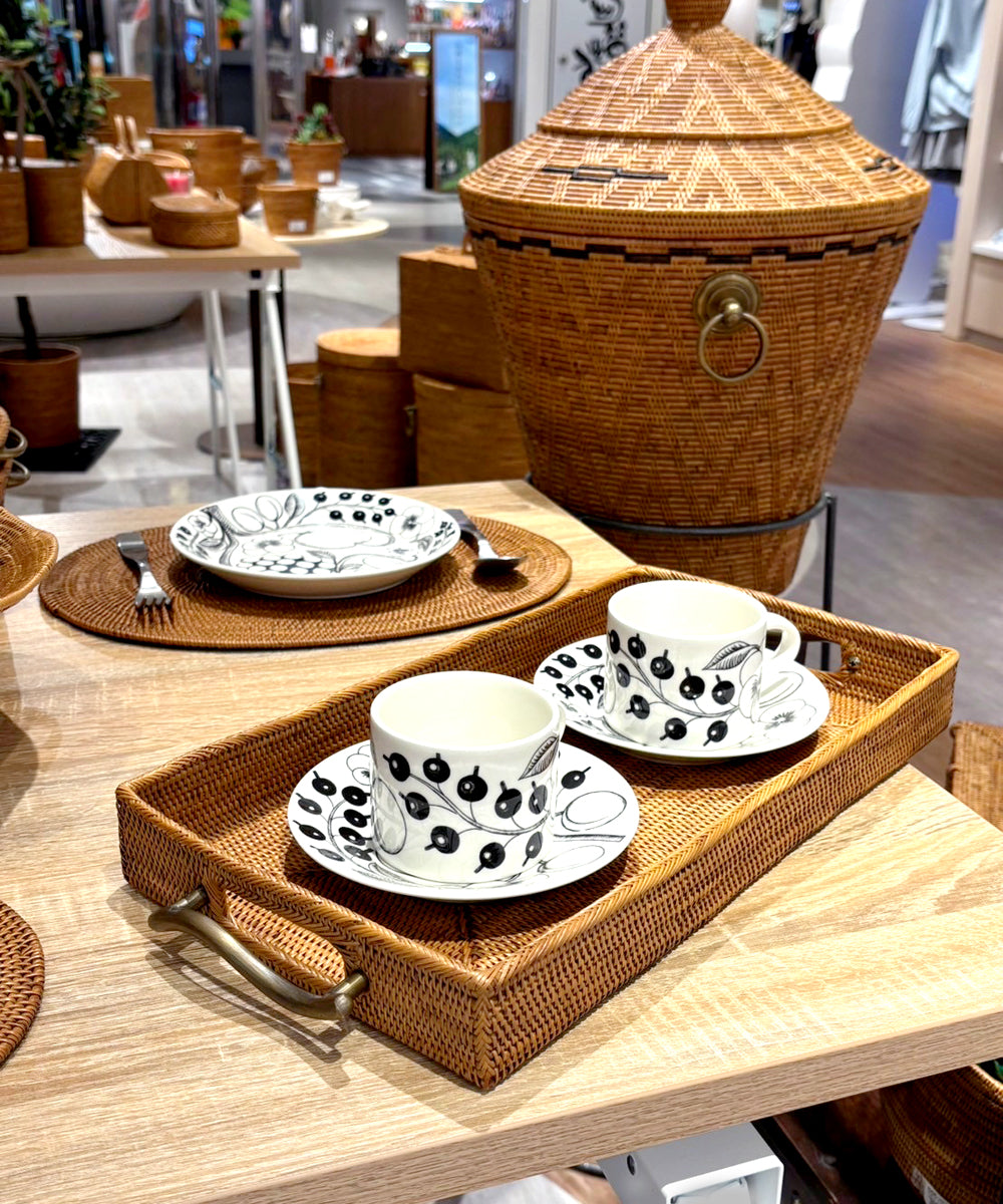 アタ 真鍮取っ手トレー 横長42cm ウェーブデザイン バリ島手作り