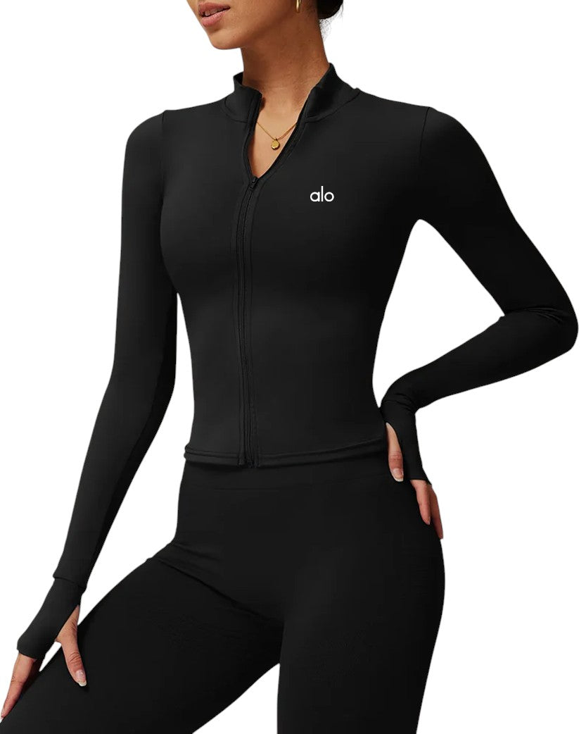 Лонгслів Alo Yoga Zipper Long Sleeve Black | SSTORIES