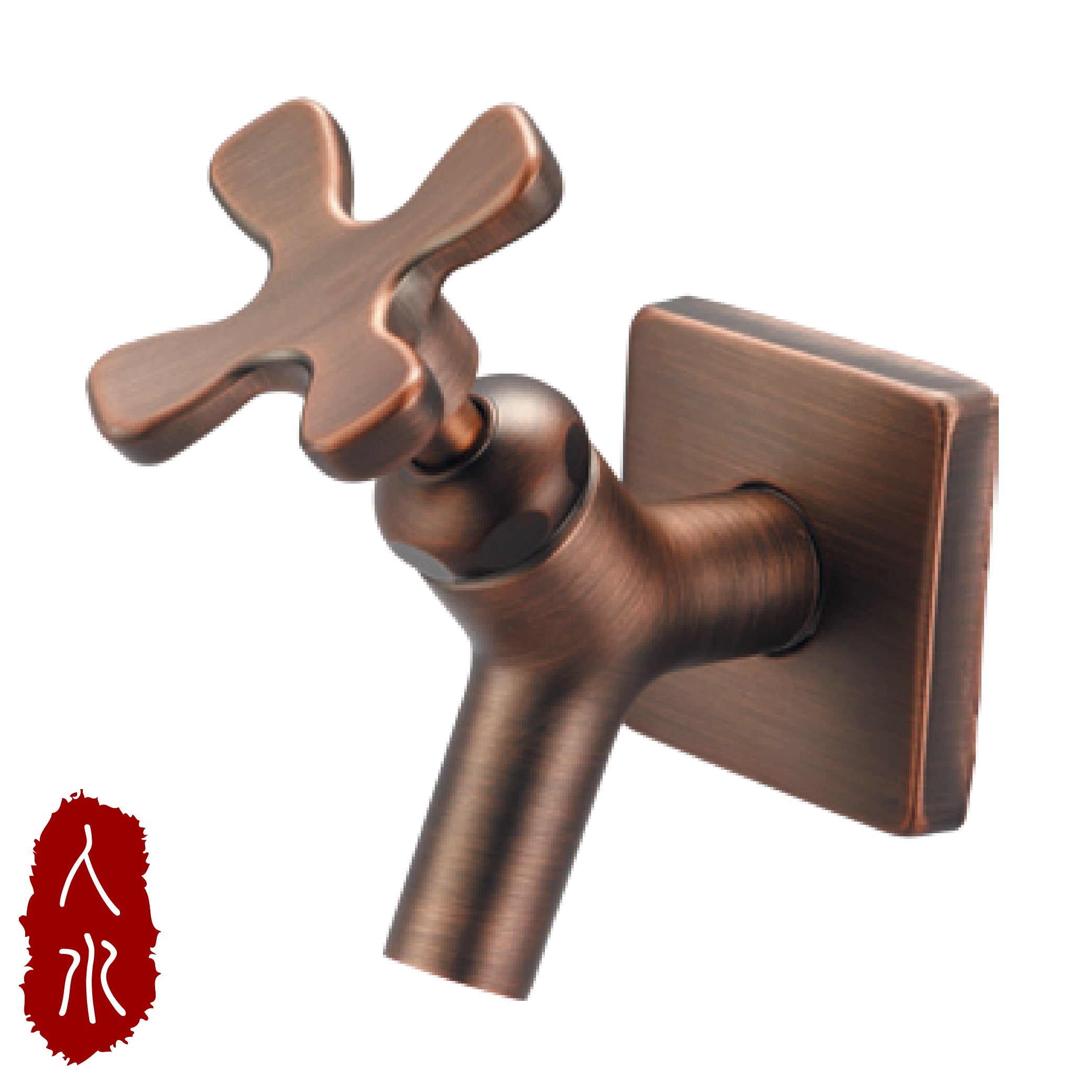 人水 水栓 34-241｜花バラ形 銅製 蛇口 真鍮色 十字デザイン 回転式