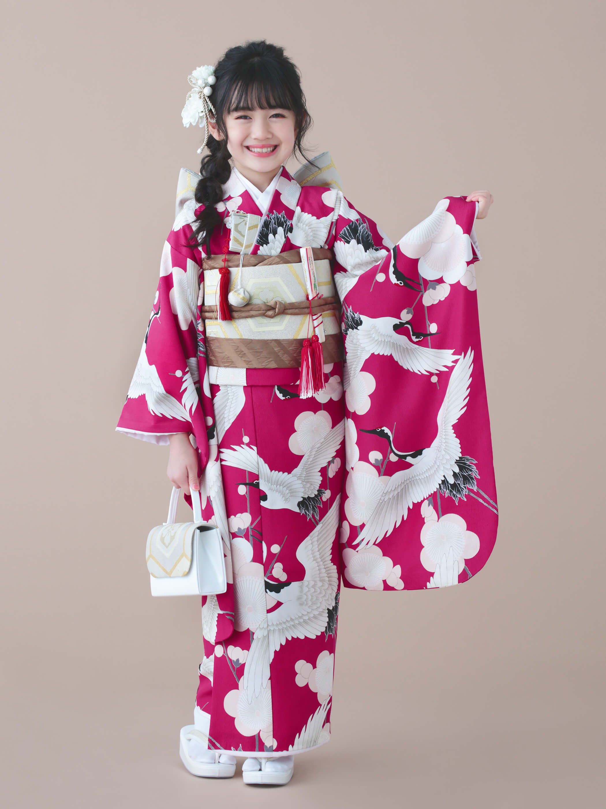 S0706 梅鶴 / ピンク | 七五三着物レンタル | tententen – tententen