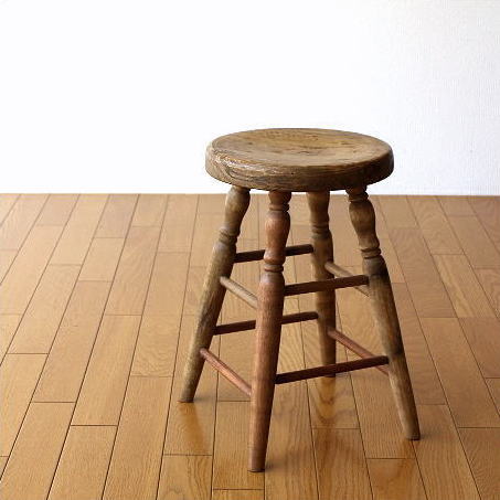シャビーシック家具 スツール 木製 丸椅子 天然木 アンティーク