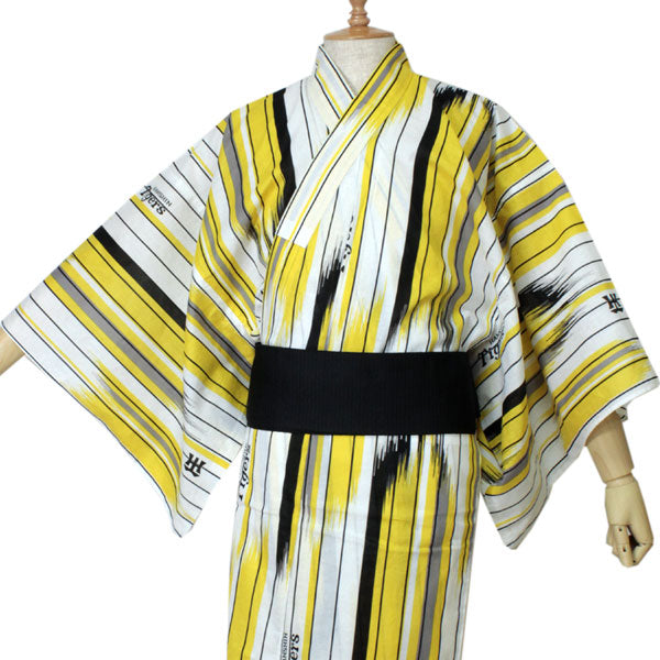 阪神 タイガース グッズ 応援 浴衣 メンズ 白 矢絣 M L ロゴ マーク 虎