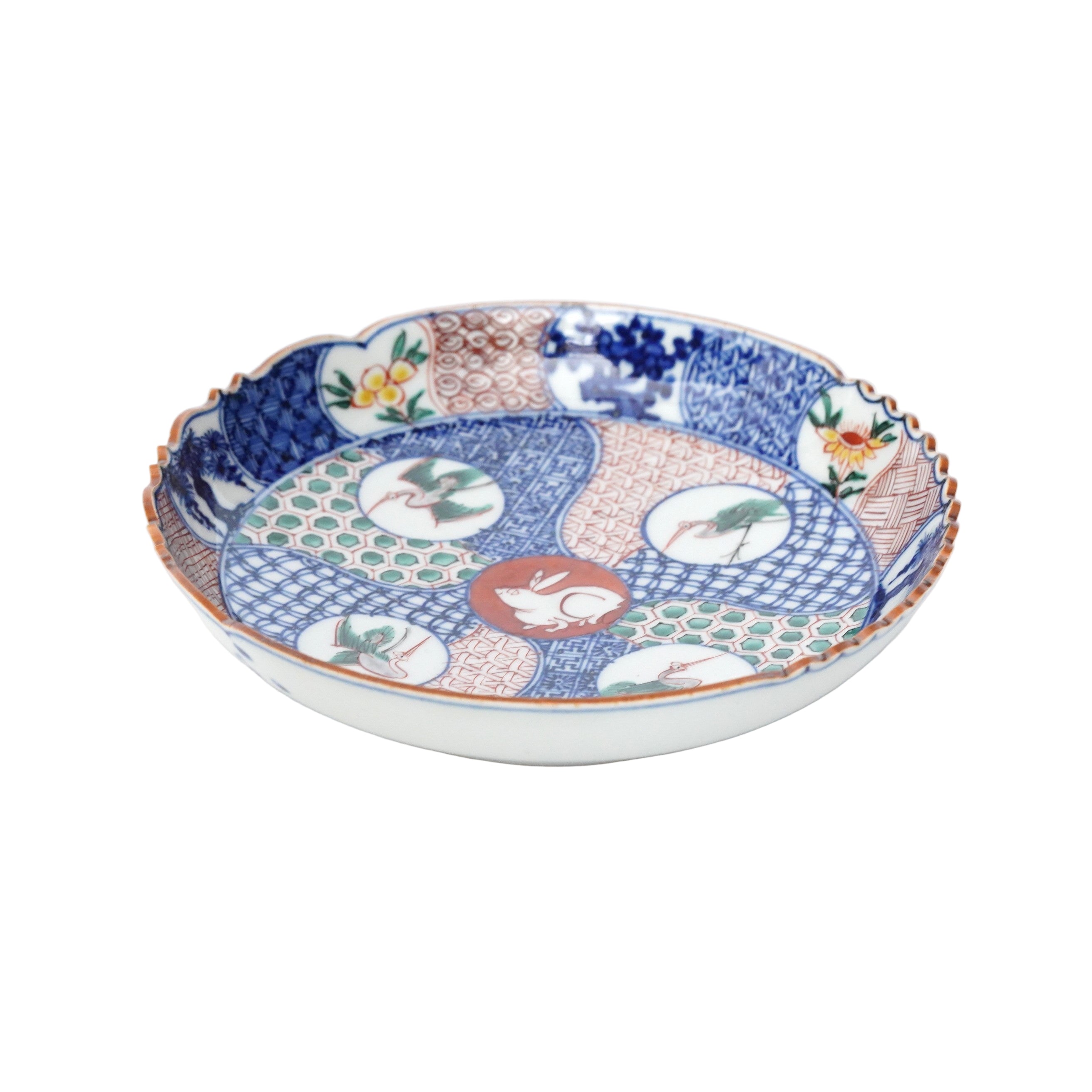 加藤幸治】五彩兎鶴文輪花6寸皿 – うつわ御結