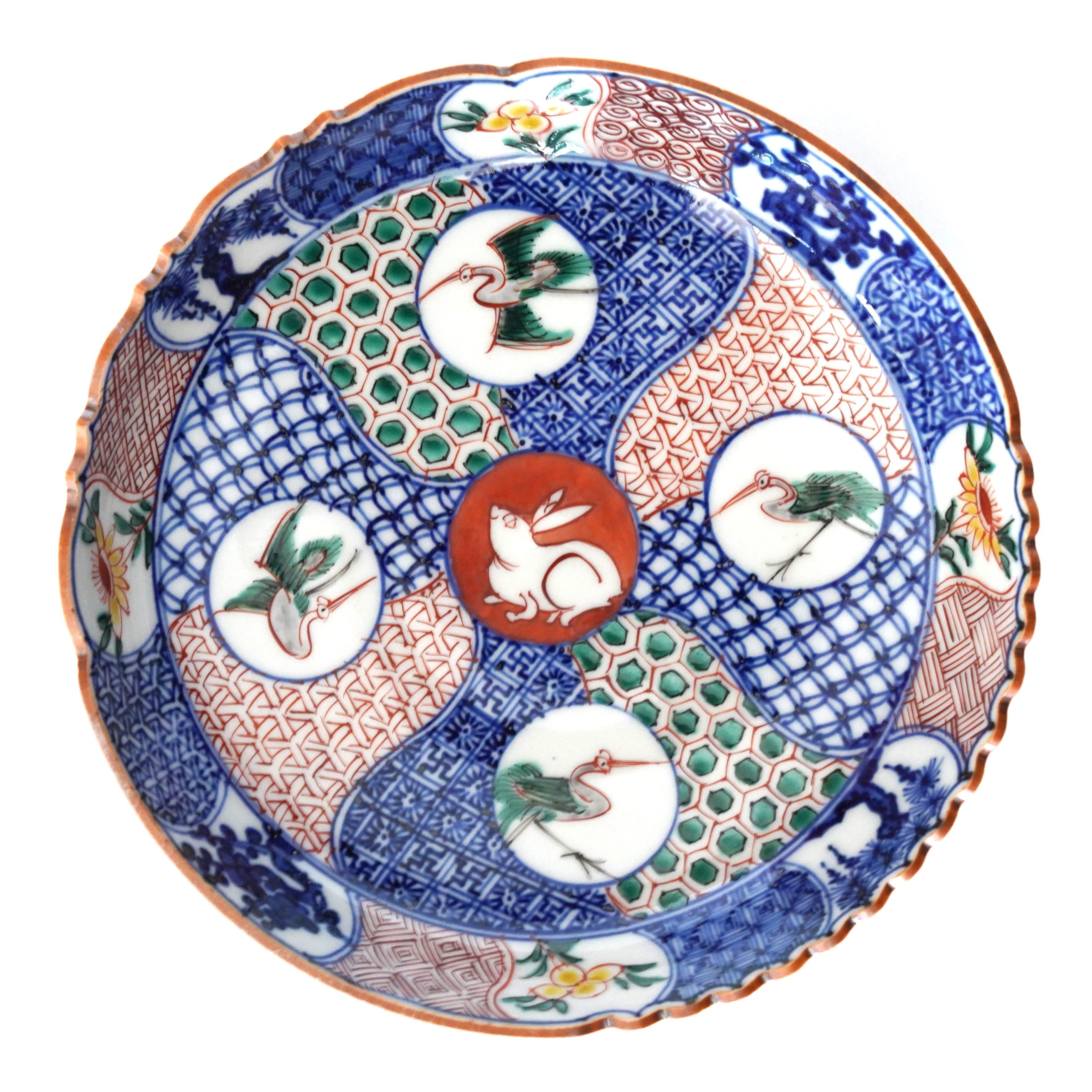 加藤幸治】五彩兎鶴文輪花6寸皿 – うつわ御結