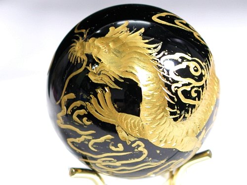 黒水晶(モリオン)龍彫刻丸玉(4)φ54.5