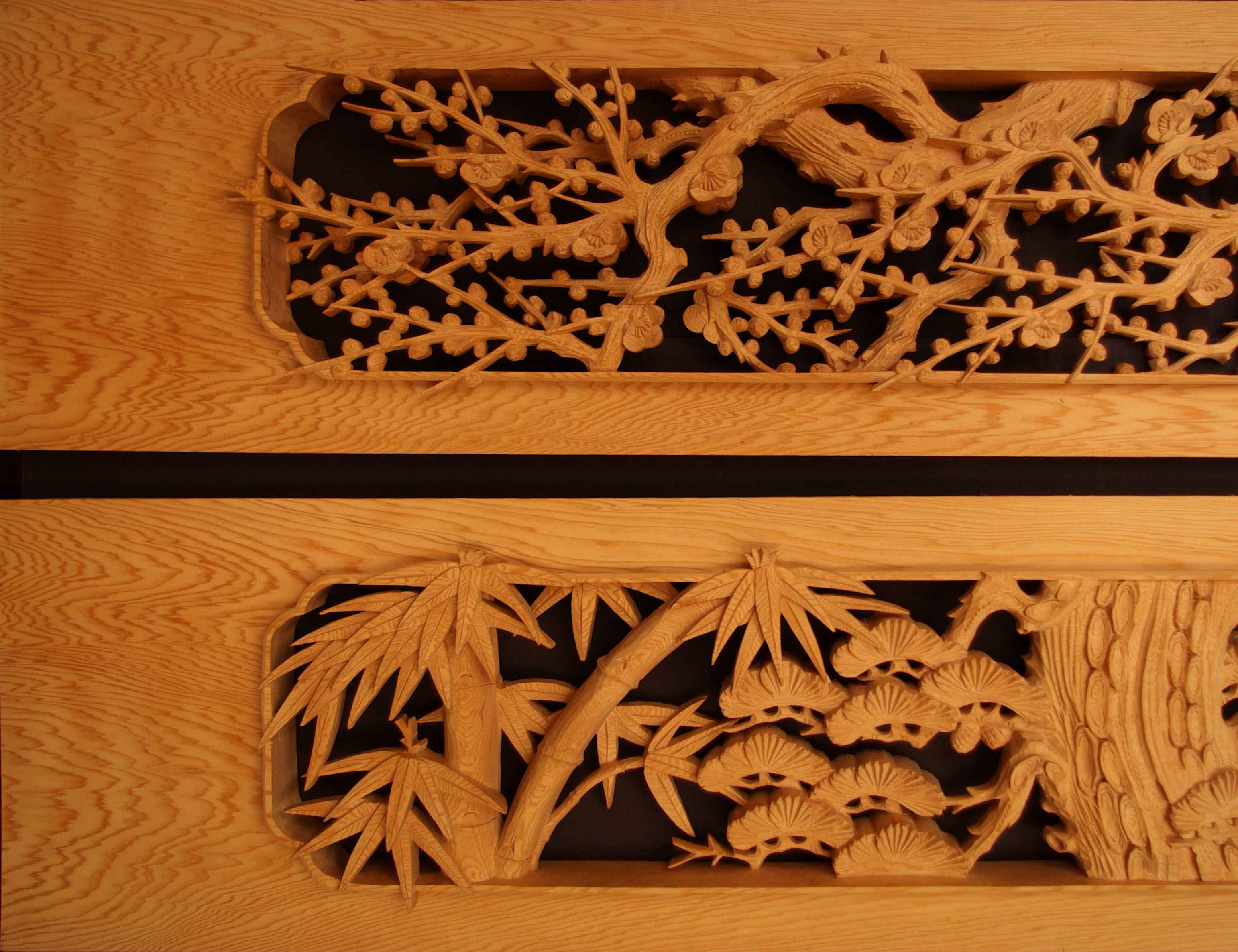 彫刻欄間の高原銘木店 ＞ 200-299 ＞ 0276 松竹梅 6尺×1.1尺×2寸 特上