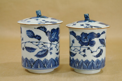 旭窯(椿窯） 故宮の春 組湯呑 瀬戸染付 【器道楽】