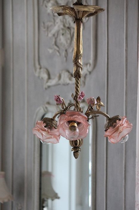 アンティークシャンデリア フランスアンティーク レア薔薇のブーケの