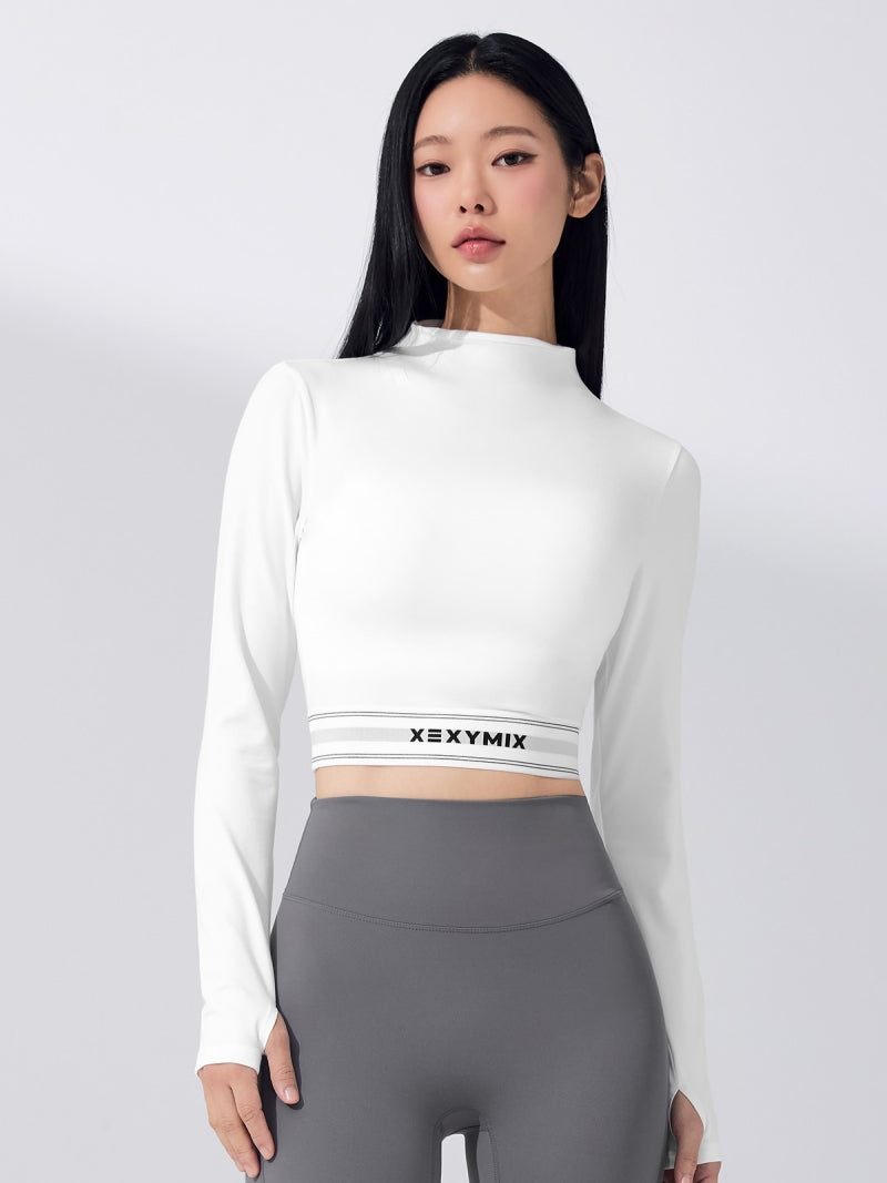 ロゴ入りバンド モックネック クロップド丈 長袖