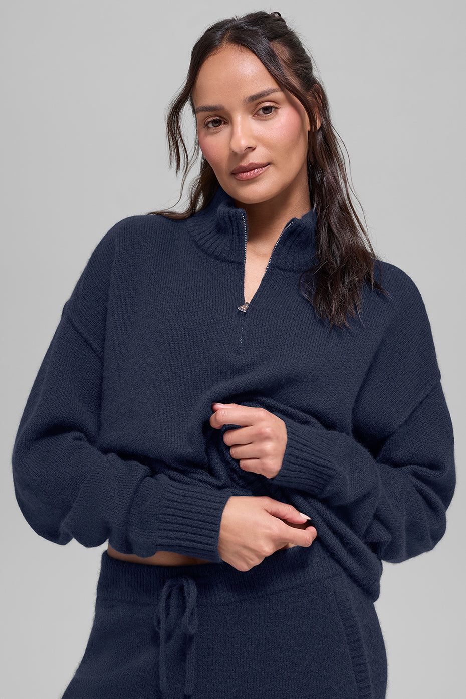 Wool Cashmere New Class 1/4 Zip Pullover - Navy | ALO