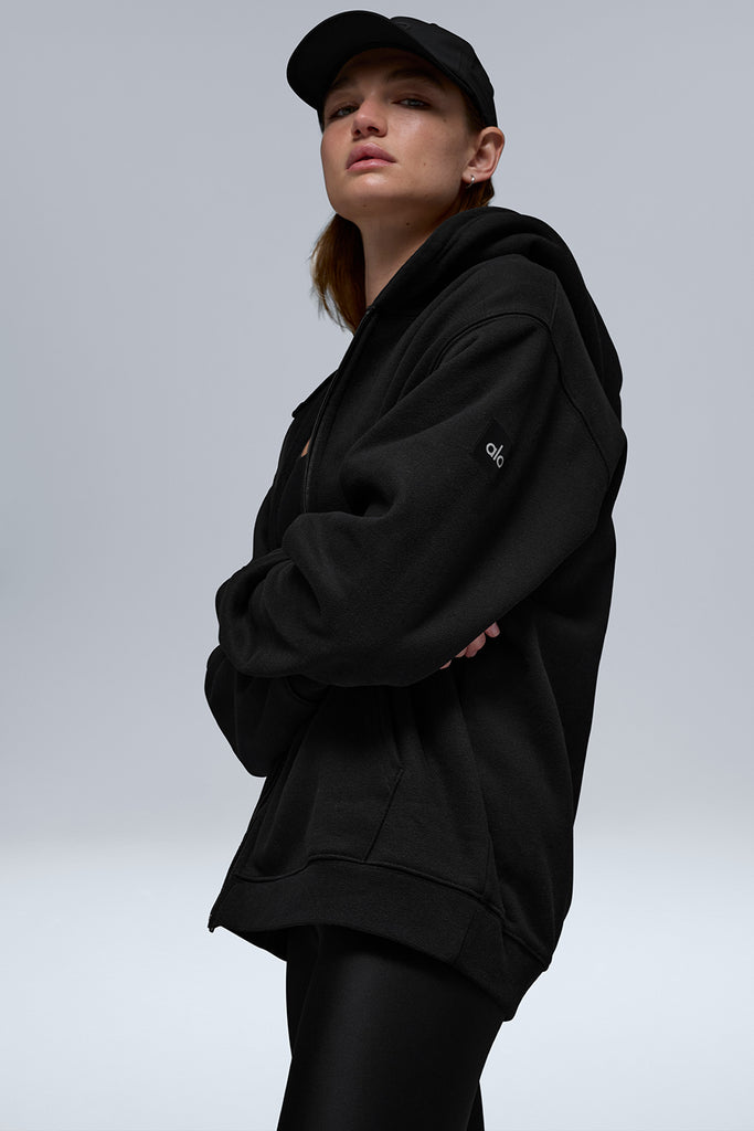 Renown Heavy Weight Full Zip Hoodie - Black | ALO