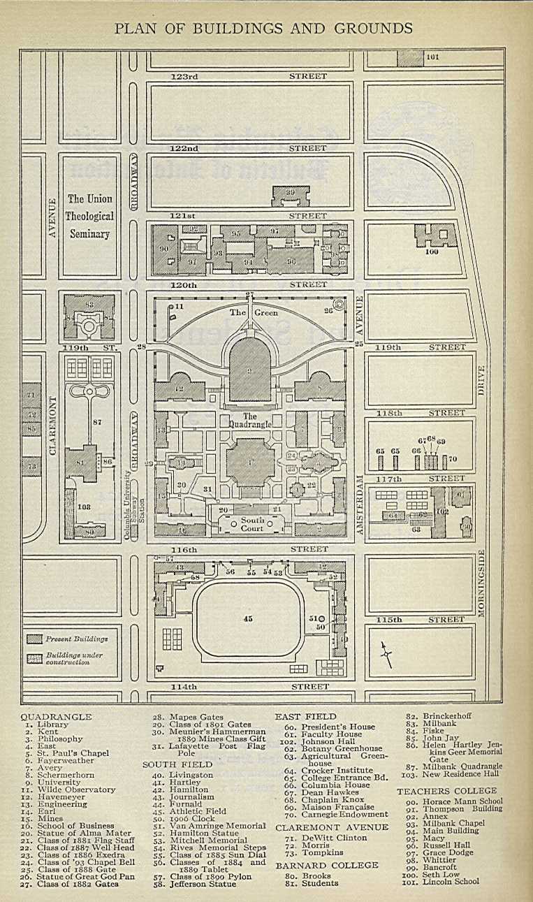 Columbia University Map - 1925