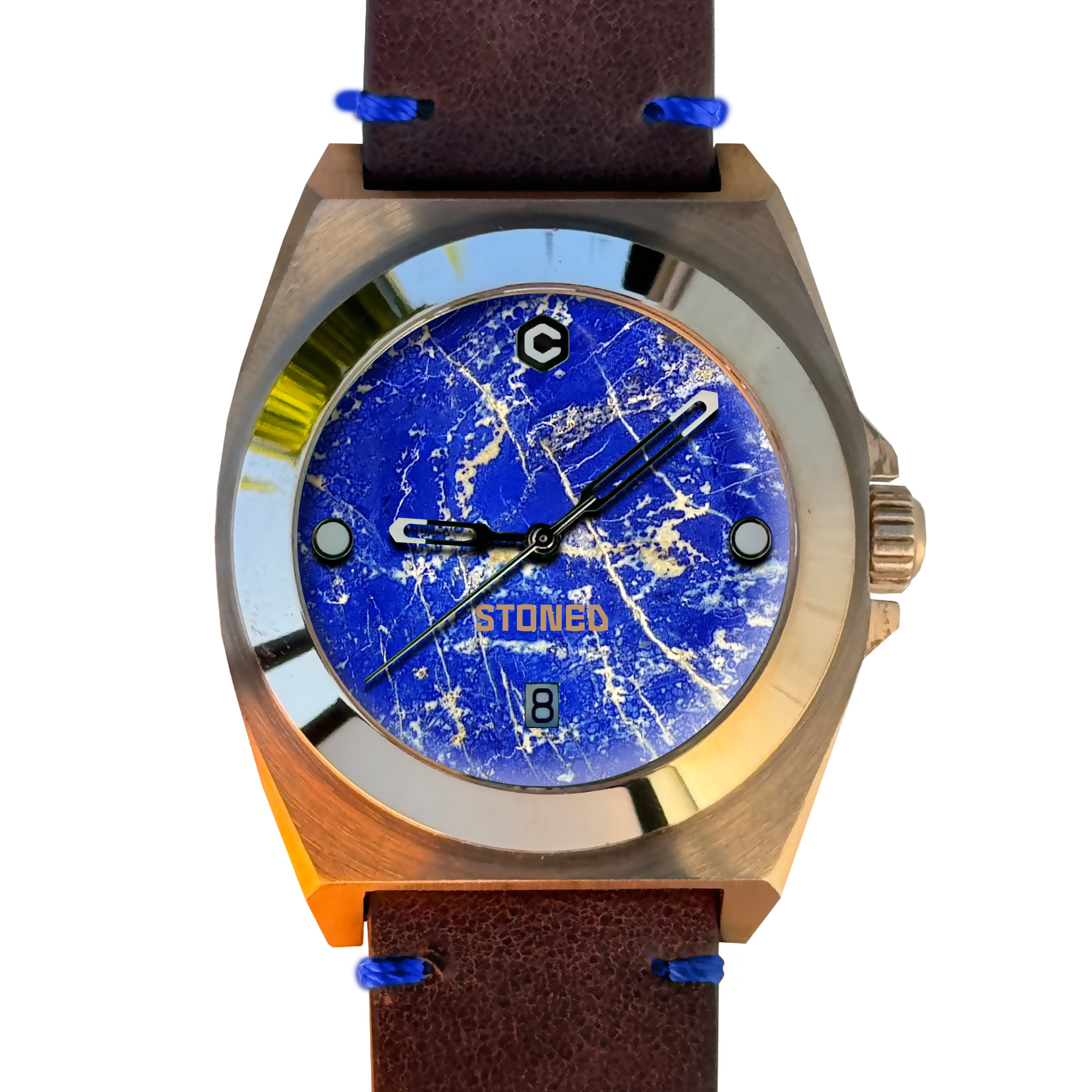 STONED Lapis Lazuli Gemstone Dial Bronze Wrist Watch | Core Timepieces