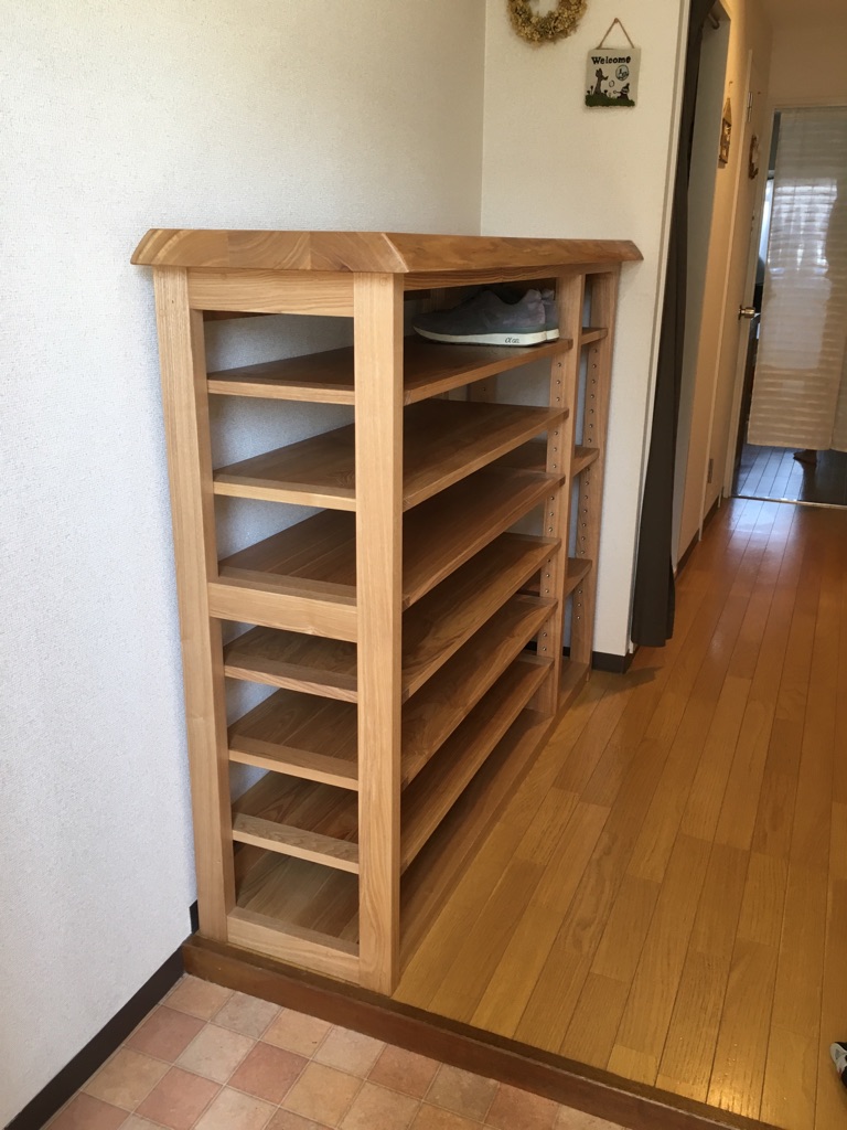 シューズラック 靴箱 玄関収納 靴入れ タモ材 一枚板 無垢材 無垢板