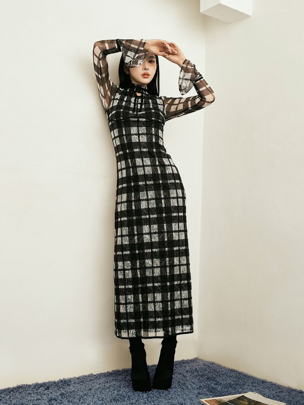 パイピングチェックレースロングワンピース – Darich (ダーリッチ)