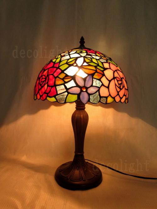 イタリア製 花柄 イエローグラスランプ3灯 ローズ アンティーク 輸入品