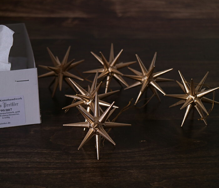 金の星（小）箱入り6ヶセット】木製 クリスマス ツリー オーナメント