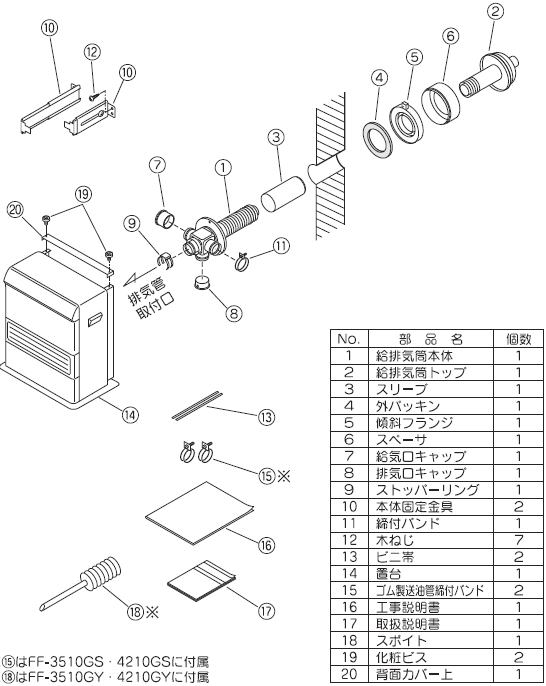 販売】給排気筒 部品 納入仕様 図面 から 詳しく ご説明 コロナ FF