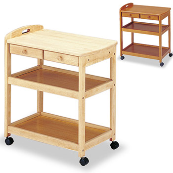 天然木を使った引き出し付きキッチンワゴン キャスター付 ナチュラル