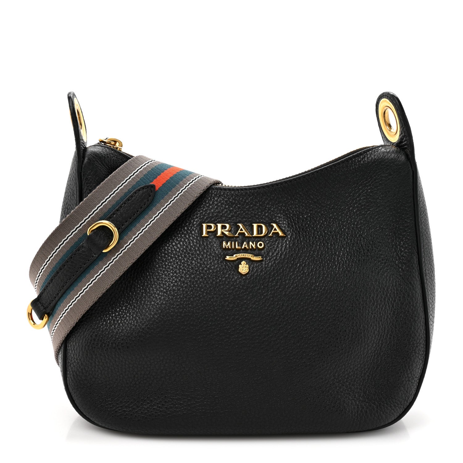 Prada Vitello Phenix Zippered Messenger Hobo Black 1797079