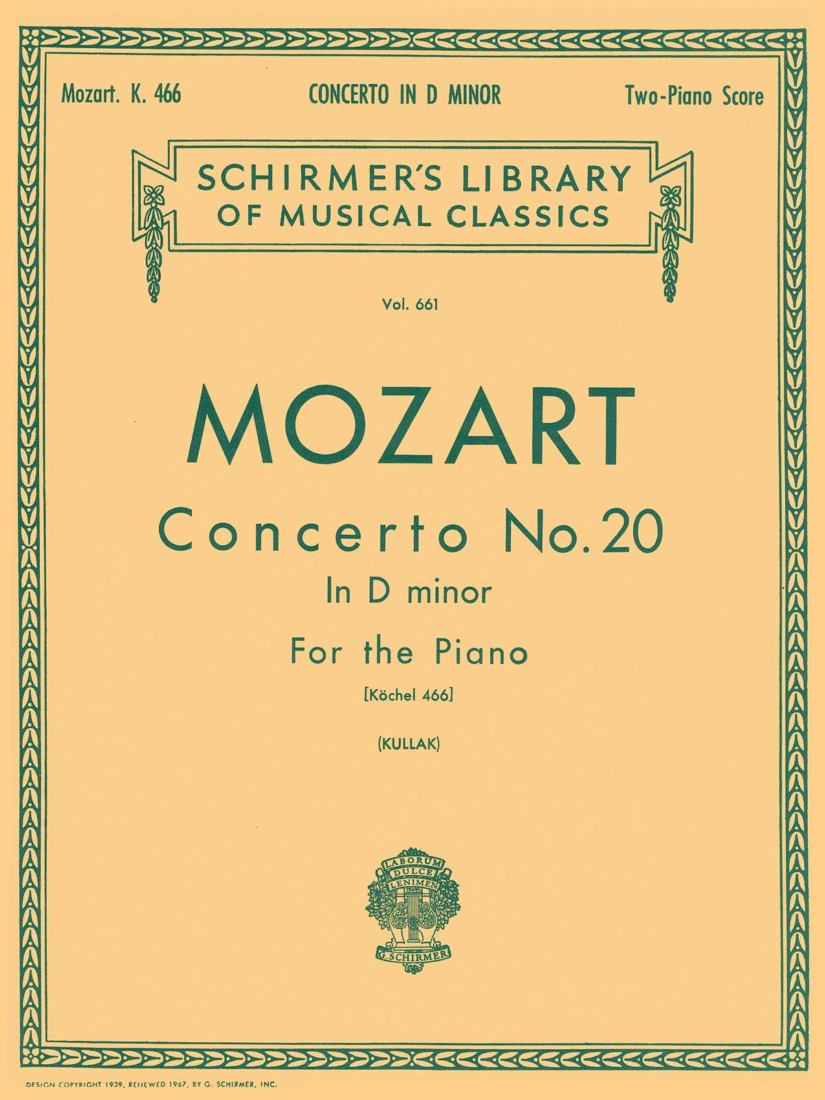 モーツァルト／ピアノ協奏曲 第20番 ニ短調 K.466《輸入ピアノ楽譜