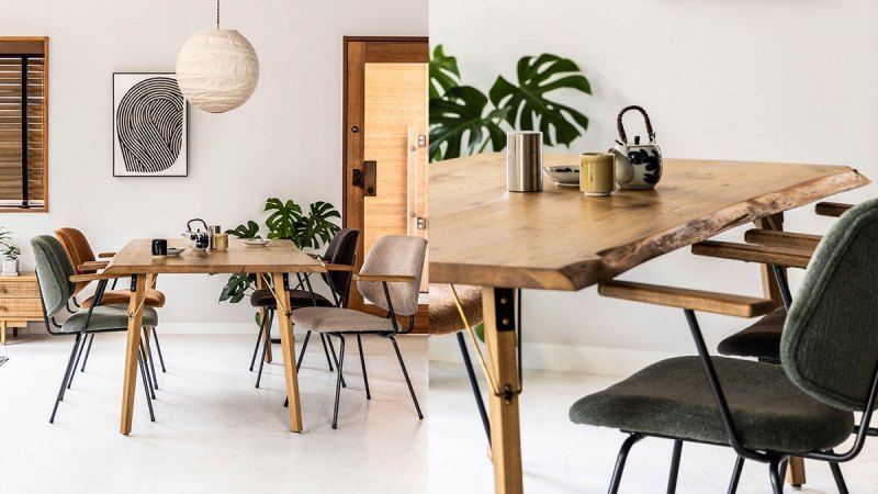 関家具 CRASH GATEより天然木のセミオーダーテーブルとハーマンソファ